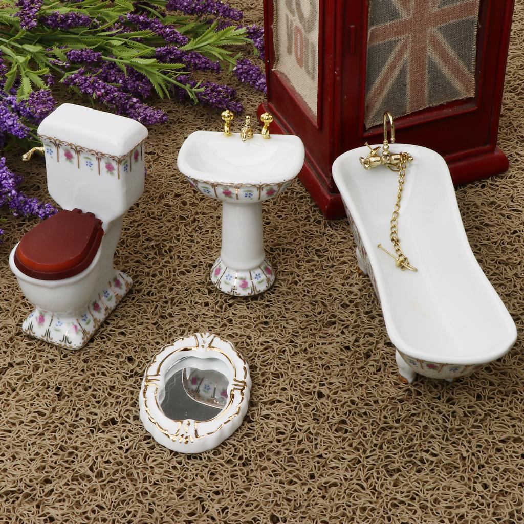 Kids Toys Shop - Dollhouse Bathroom Accessories Set Ceramic Bathtub
