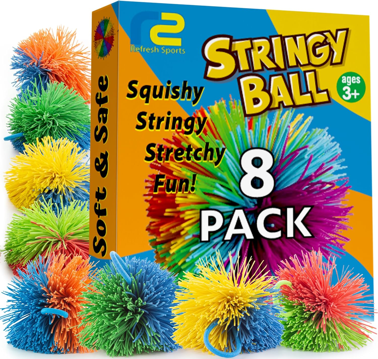 Kids Toys Basket - 8 Pack Stringy Sensory Balls -