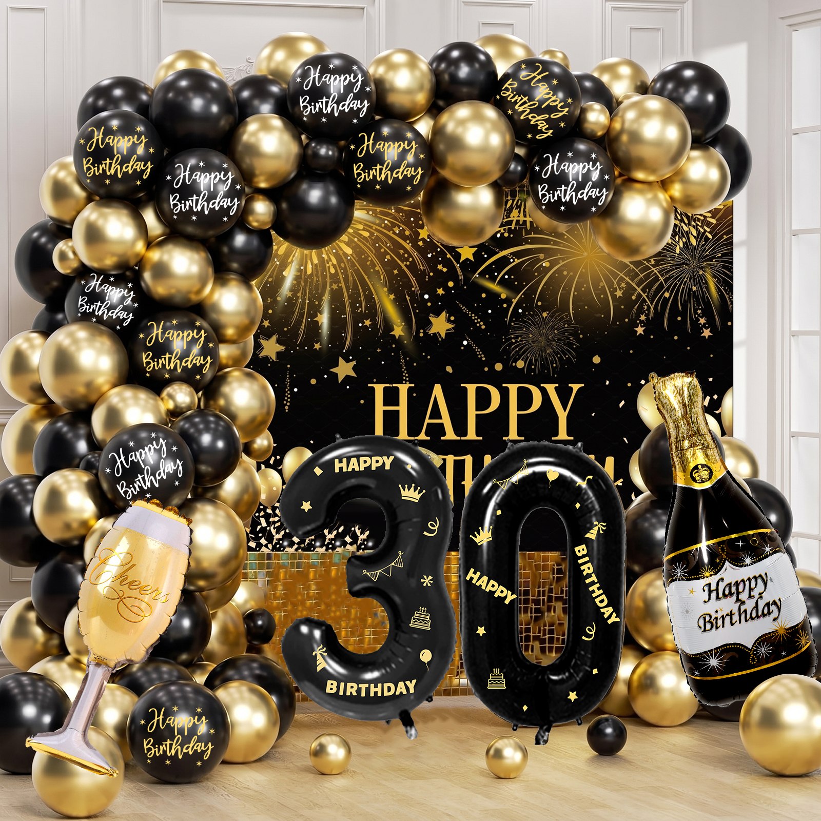 Water Balloon Set - Black Gold Number Happy Birthday Balloon